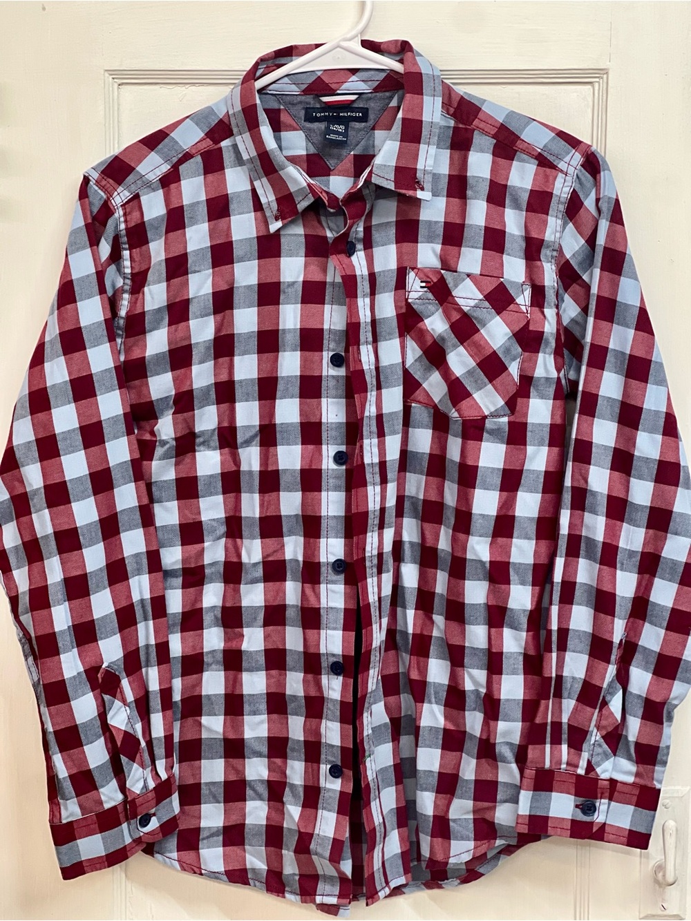 Tommy Hilfiger Burgundy & White Checked Long-Sleeve Shirt